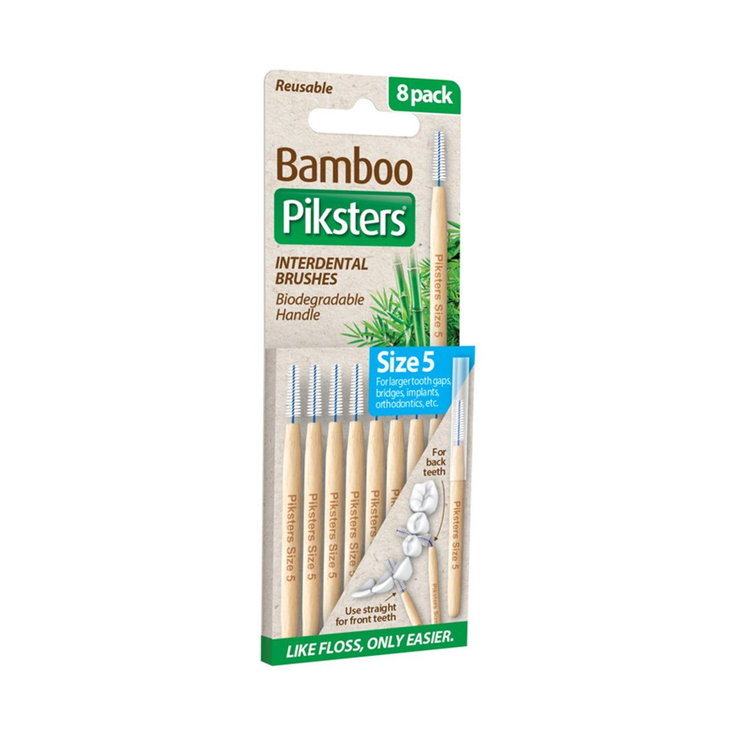 Piksters Bamboo Interdental Brushes Size 5 Blue - Pack of 8