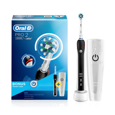 ORAL B Pro 2000 Power Brush Black with Travel Case