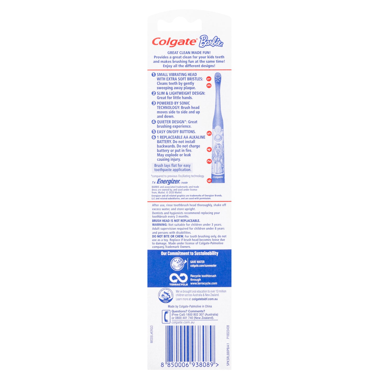 Princess Colgate Battery Toothbrush Information