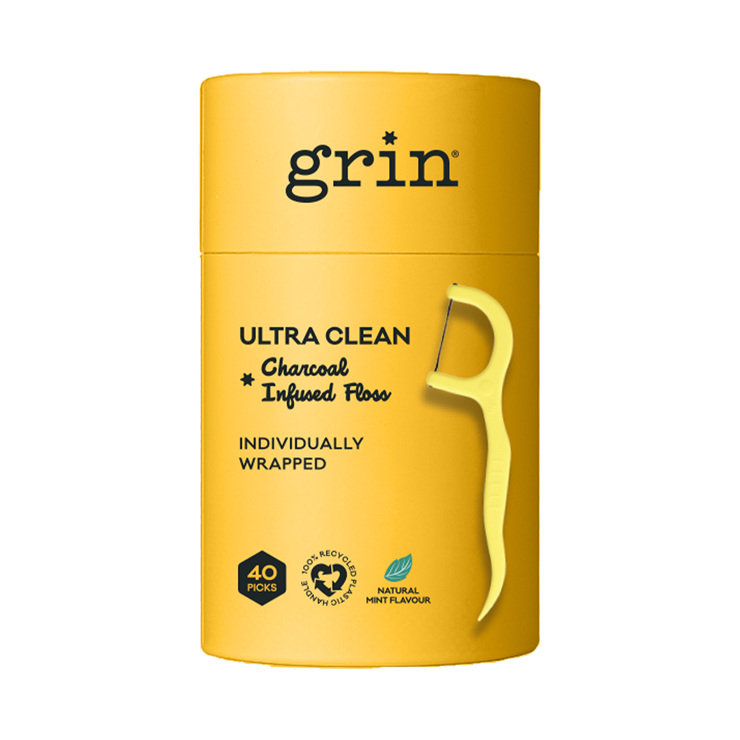 Grin Adult Ultra Clean Floss Picks Charcoal Infused