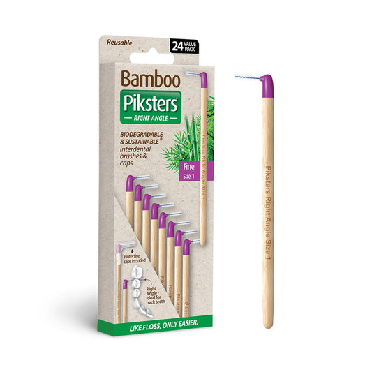 Piksters Bamboo Right Angle Interdental Brushes Size 1 Purple - Pack of 24