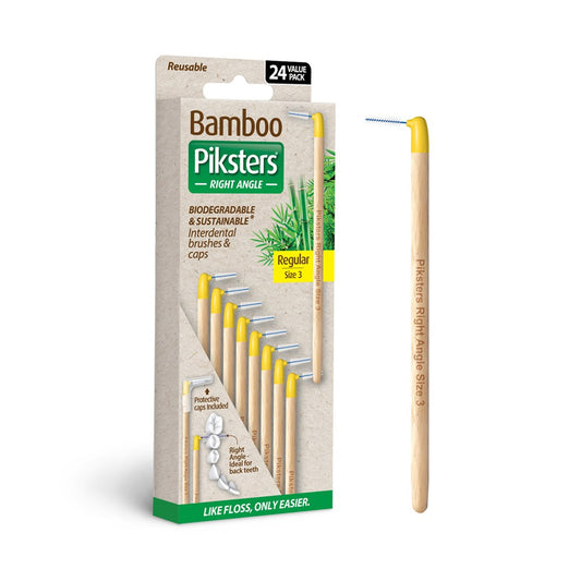 Piksters Bamboo Right Angle Interdental Brushes Size 3 Yellow - Pack of 24