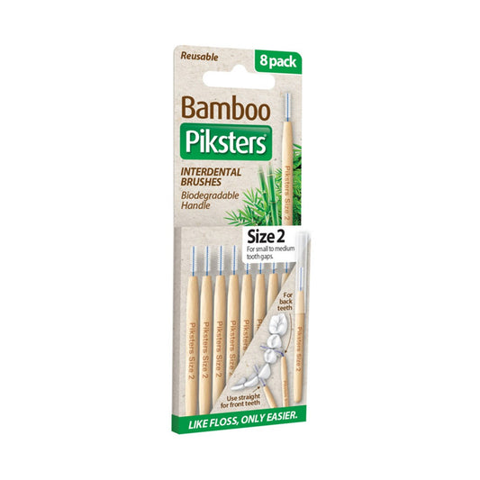 Piksters Bamboo Interdental Brushes Size 2 White - Pack of 8