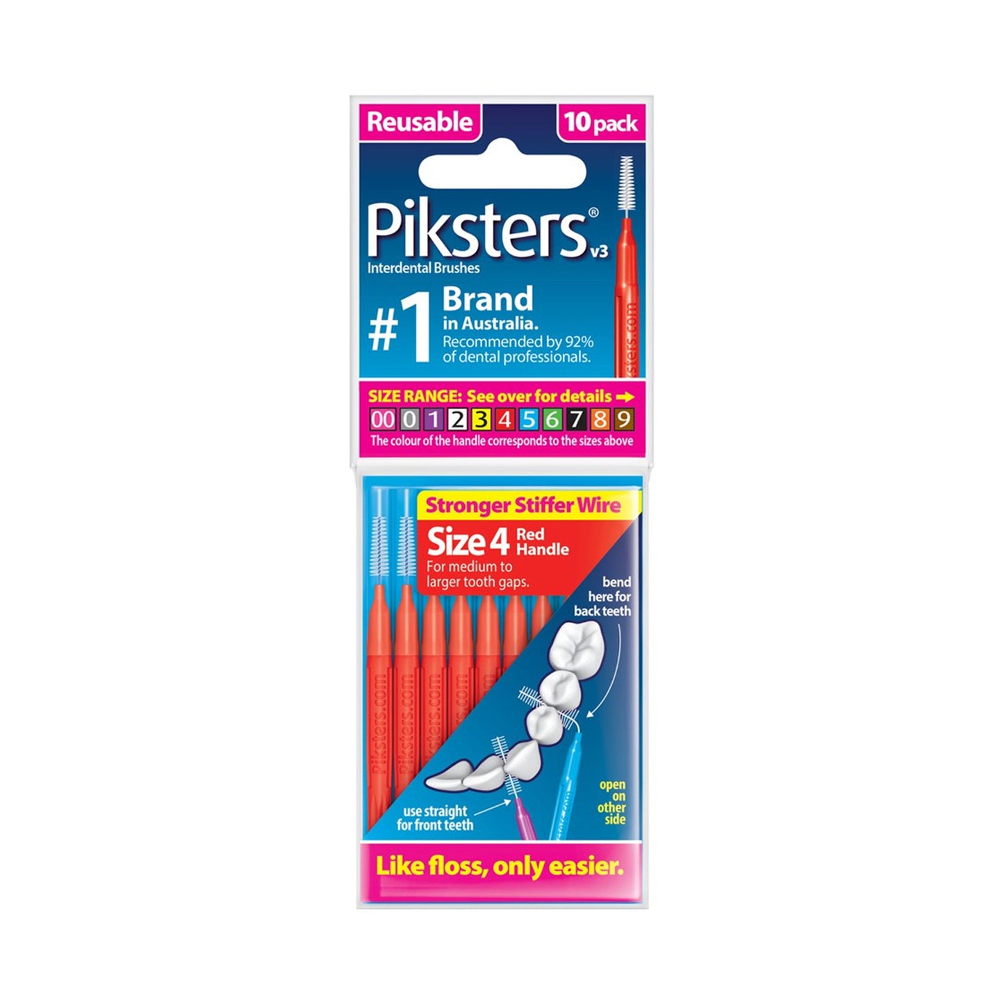 Piksters Interdental Brushes Size 4 Red - Pack of 10