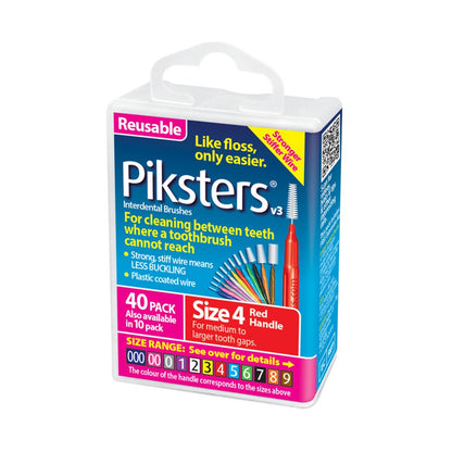 Piksters Interdental Brushes Size 4 Red - Pack of 40