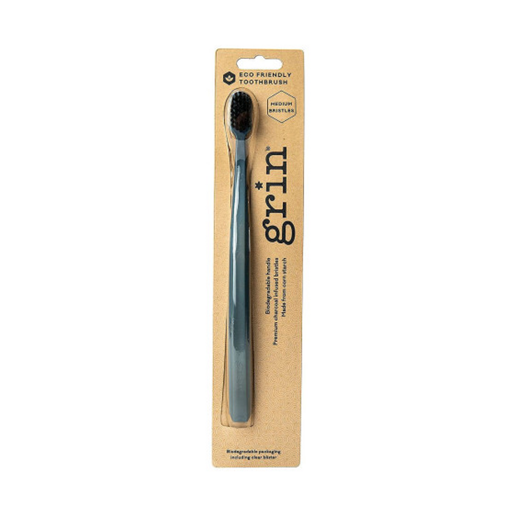 Grin Charcoal Infused 100% Biodegradable Toothbrush Navy Grey