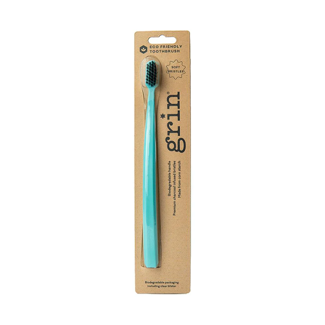 Grin Charcoal Infused 100% Biodegradable Toothbrush Teal