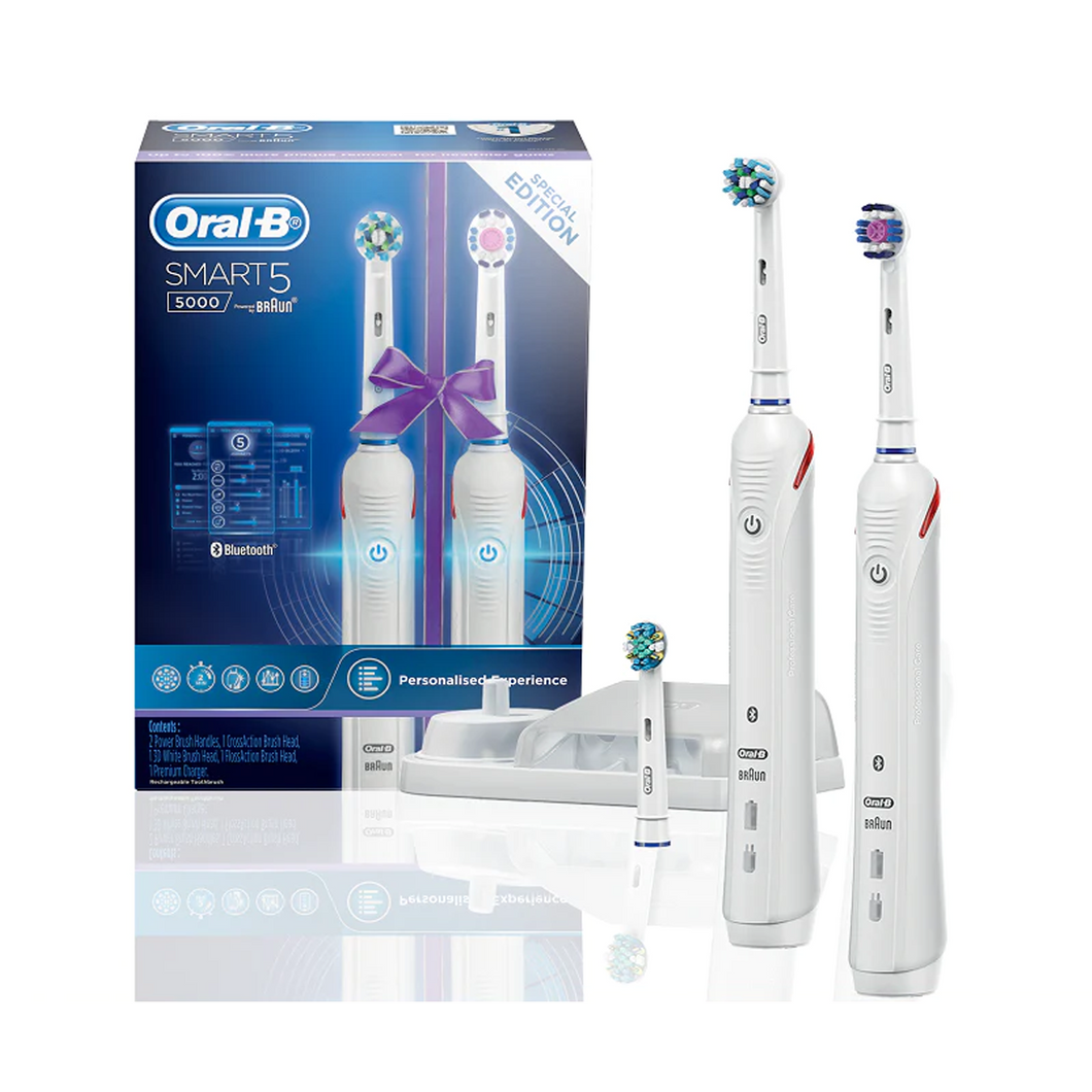 ORAL B Smart 5000 Electric Toothbrush White Dual Handle